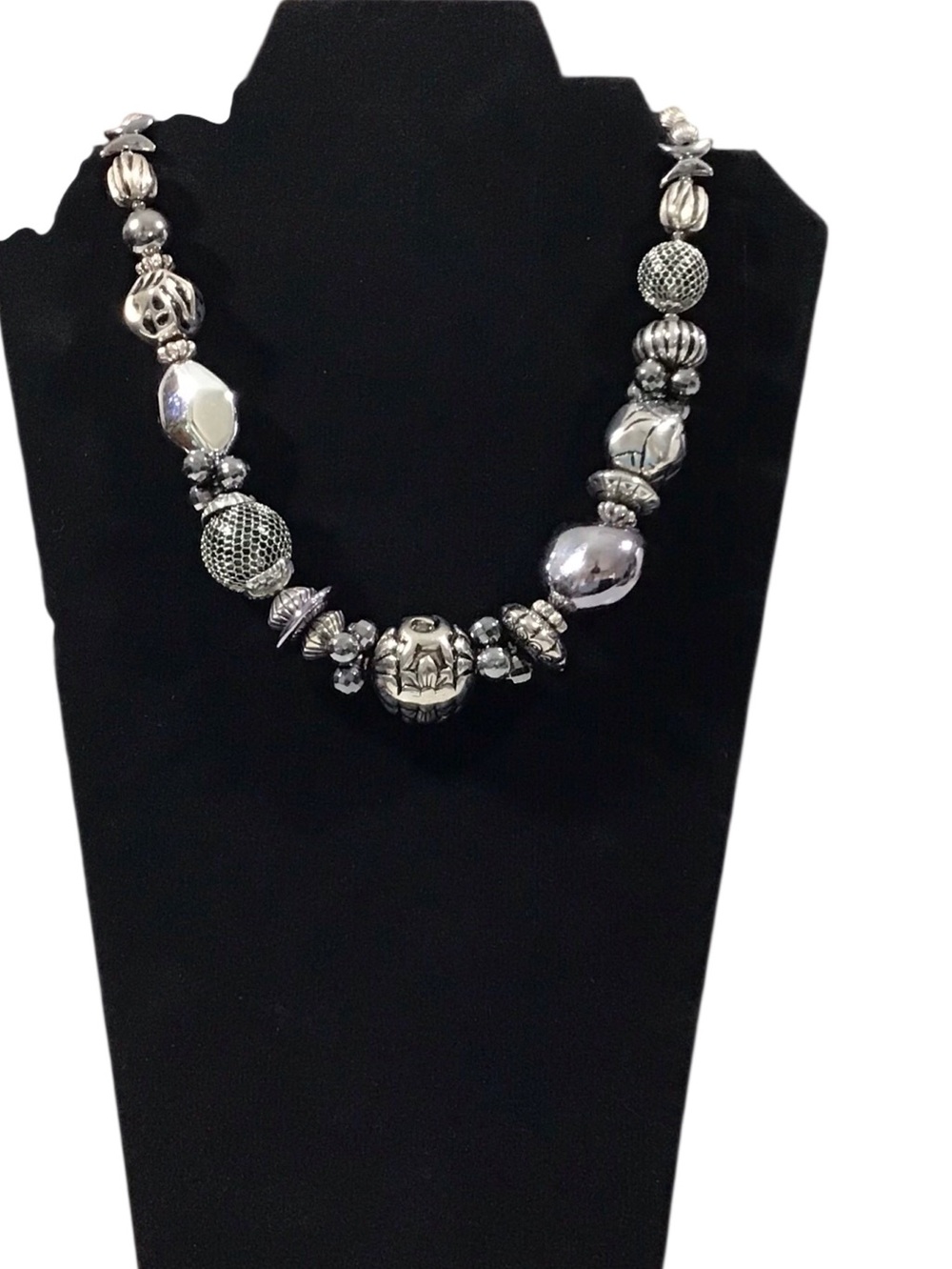 Premier Beaded Statement Necklace Silver Tone Fashion Jewelry